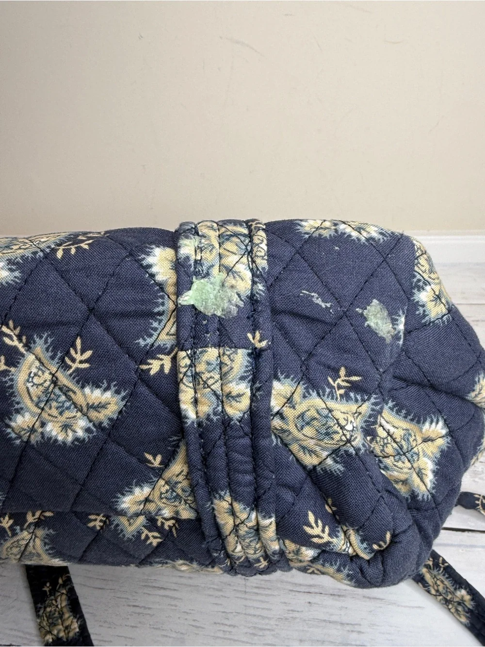 Quilted Floral Tote Bag in Navy and Cream